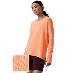 Athleta Coaster Luxe Waffle Sweatshirt Women's S Peach Orange Thumb-Holes Lounge